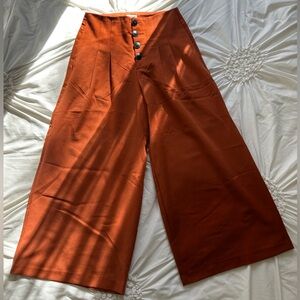 Orange Button Down Wide Leg Cropped Pant